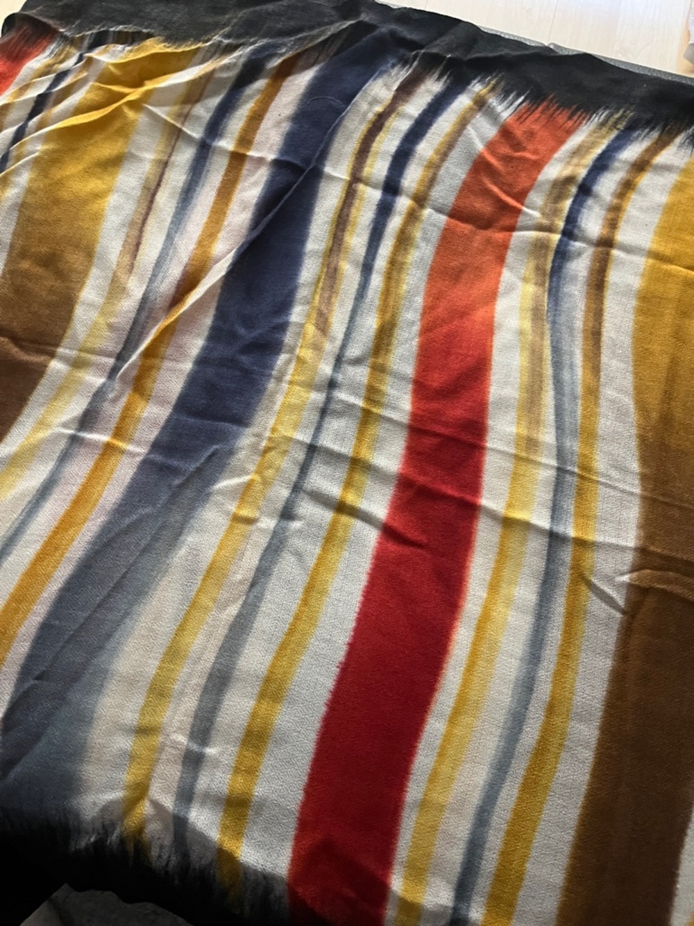 Striped Multicolor Scarf - Red, Yellow & Navy Accent